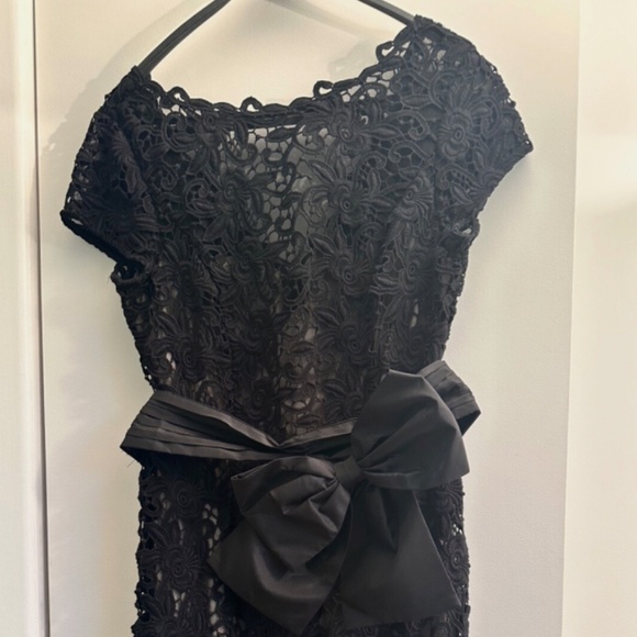 Chetta B Sherrie Bloom Peter Noviello Black Lace Cocktail Dress Sz 12 Bow Belt - Picture 9 of 11